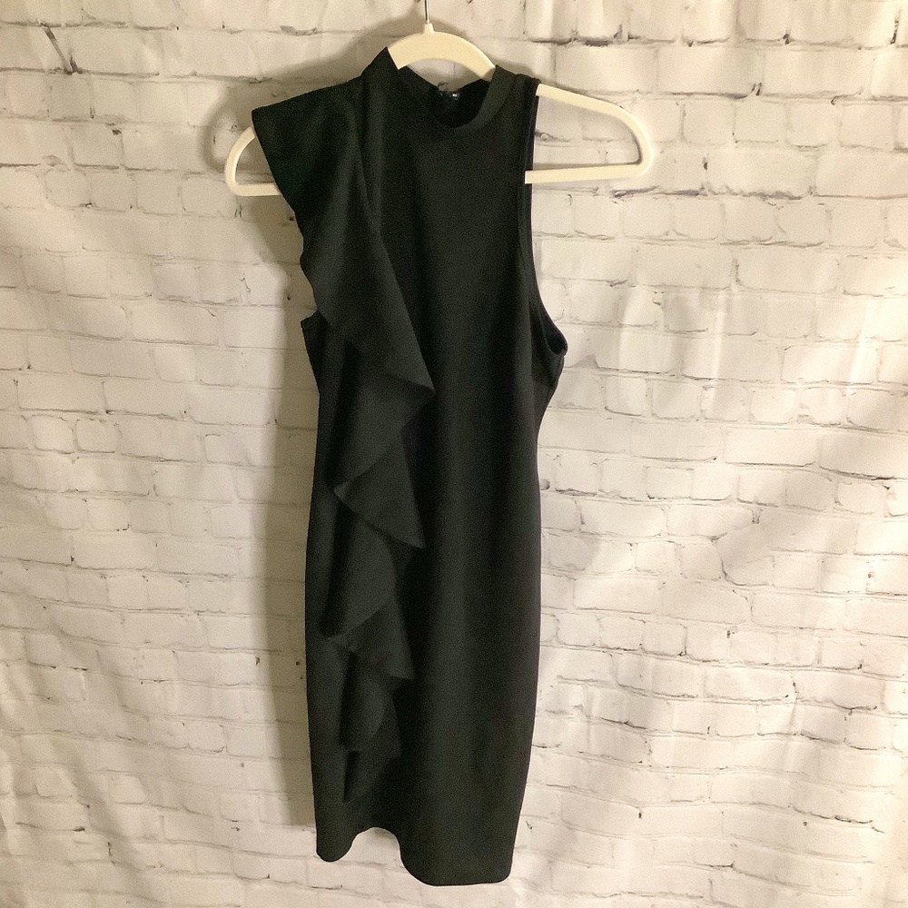 Black Flitted Dress with ruffle